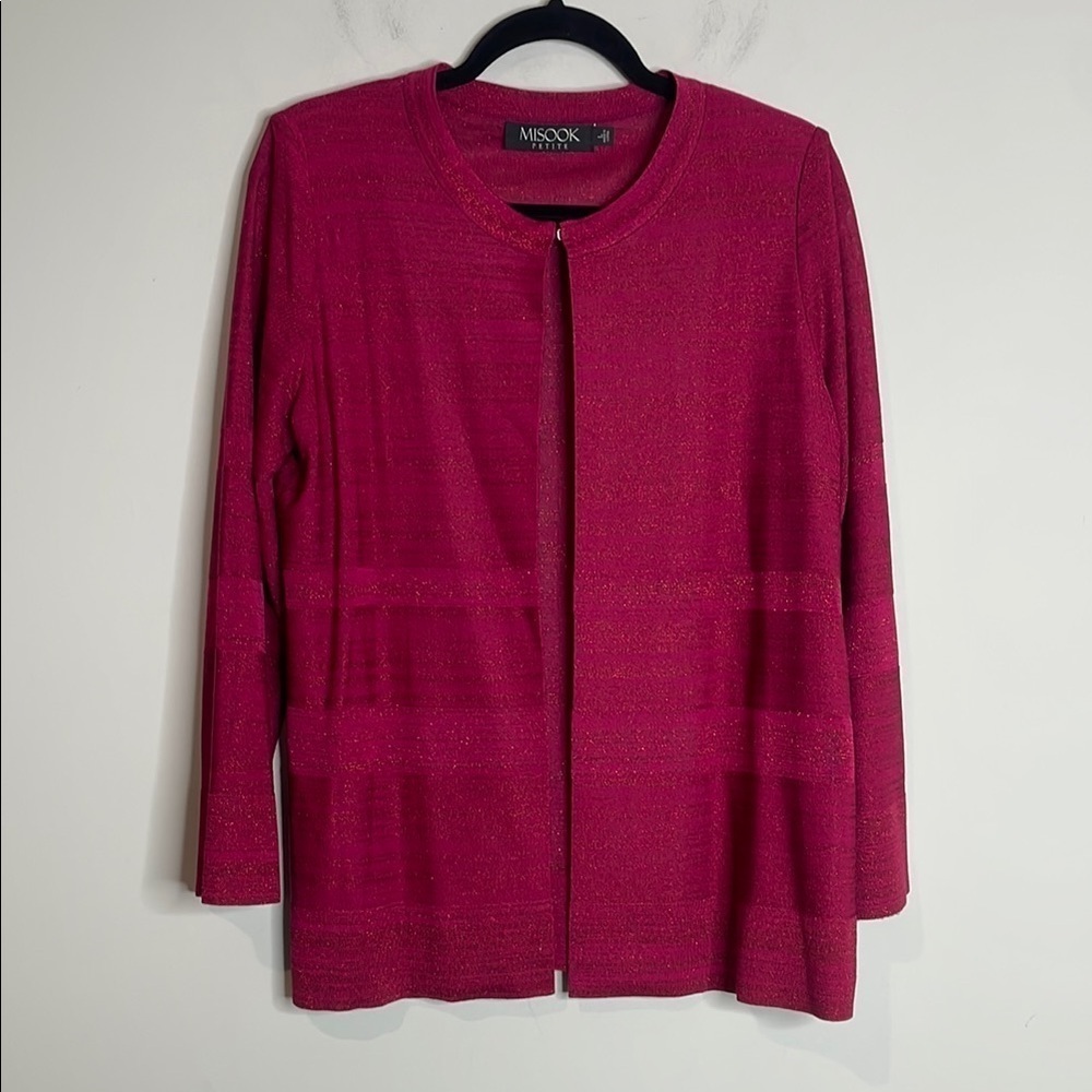 Misook | Women’s Magenta Red Color Open Front Cardigan Size Large Petite